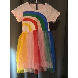 Girls 7-8y Pink Rainbow Graphic Short Sleeve Pullover Tutu Dress NWT